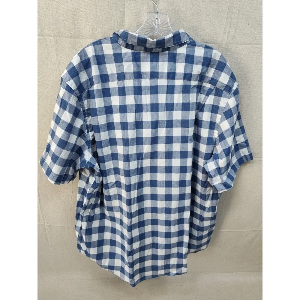 Old Navy Everyday Shirt XXL Blue White Gingham Check Short Sleeve Built-In‎ Flex